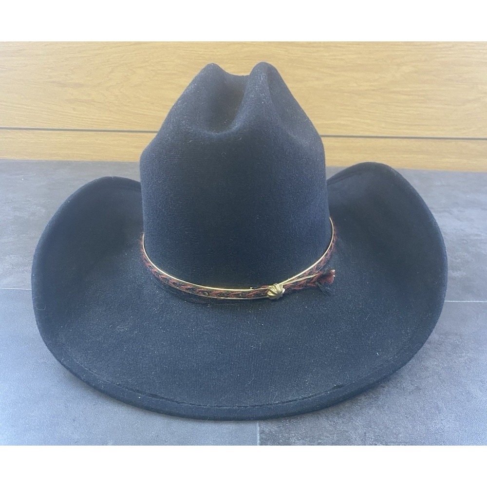 Pigalle Black Felt Western Cowboy Hat with Maroon/Black/Gold Band-Size 6 7/8